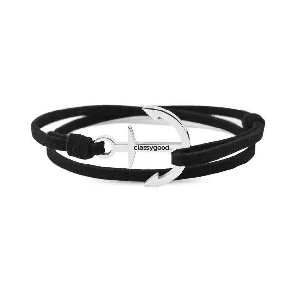Classygood. Classygood. Anker Armband Edelstahl - Silber - Alcantara-Leder Band, Schwarz, – Produktbild 1 von 4