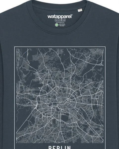 watapparel watapparel Sweatshirt Unisex City maps Berlin Landkarte, India ink grey, – Produktbild 3 von 3