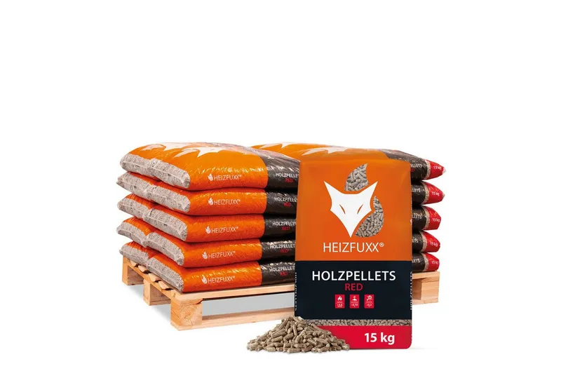 HEIZFUXX Holzpellets Red ENplus A1 Holzpellets Hartholz, 300 kg, (Palette, 20-St) – Produktbild 1 von 5