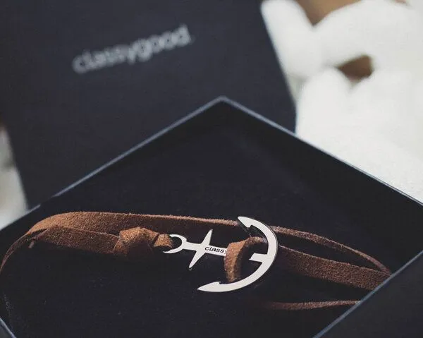 Classygood. Classygood. Anker Armband Edelstahl - Silber - Alcantara-Leder Band, Grün, – Produktbild 2 von 4