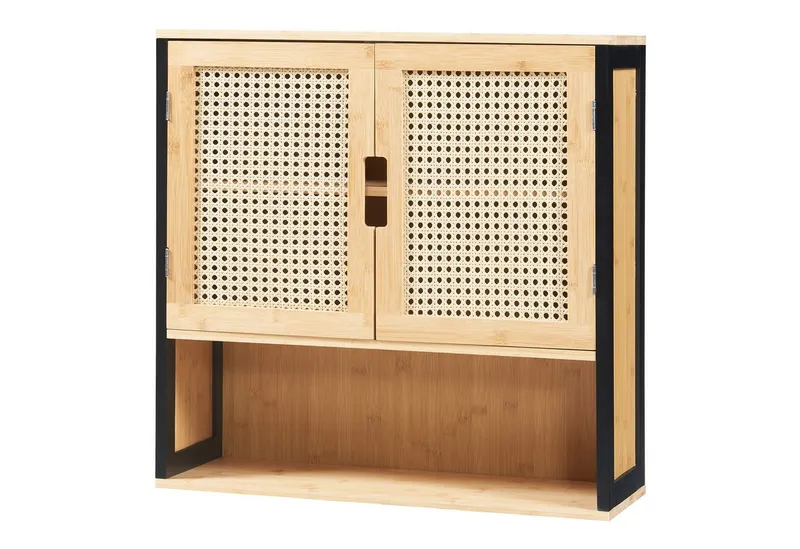 en.casa Hängeschrank »Tervola« mit 2 Türen 60x60x20 cm Schwarz / Bambus, Beige|schwarz, – Produktbild 1 von 5