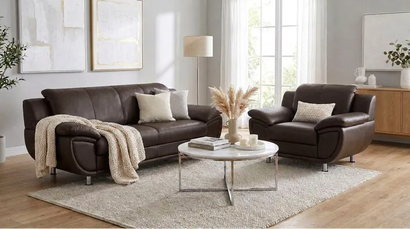 TRENDMANUFAKTUR 2-Sitzer Rondo 178 cm, 2-Sitzer, komfortabel, Federkern optional, Chromfüße, Couch wahlweise mit Federkern und in verschiedenen Bezügen bestellbar, Braun, – Produktbild 1 von 5