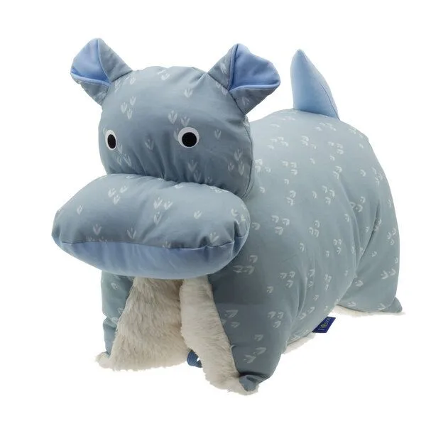Flosinn Flosinn Kuscheltierkissen Nilpferd mit Teddyplüsch aus Baumwolle Personalisierbar, Hellblau, – Produktbild 1 von 4