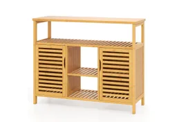 COSTWAY COSTWAY Badkommode, Badezimmerschrank Bambus mit Lamellentüren, 100x35x80cm – Produktbild 1 von 1