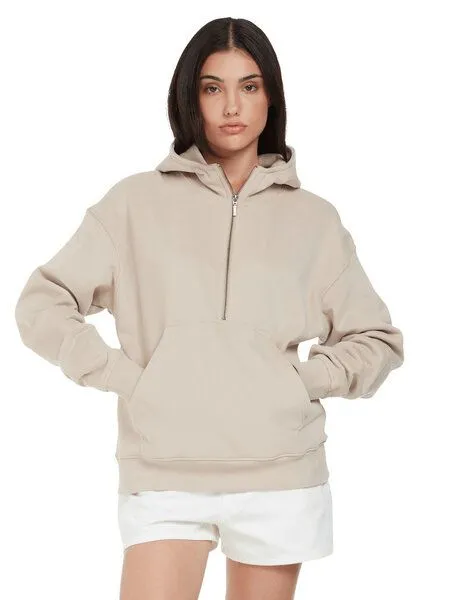 EarthPositive EarthPositive Damen Hoodie - Half Zip Suede - aus Bio-Baumwolle, Fawn (beige), – Produktbild 1 von 4