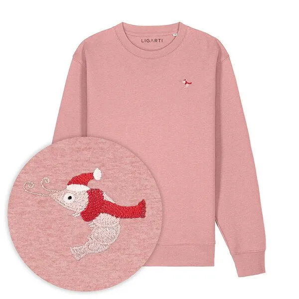 LIGARTI Bestickter Pullover – Jean-Luc die Weihnachtsgarnele – LIGARTI Tiermanufaktur, Altrosa, – Produktbild 1 von 3