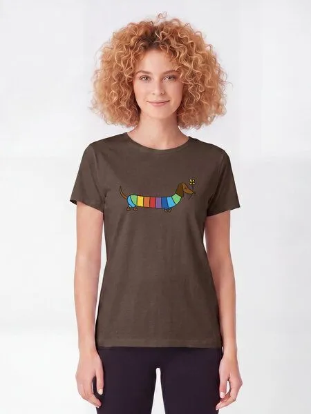 watapparel watapparel T-Shirt Frauen Regenbogen Dackel, Mocha, – Produktbild 2 von 2