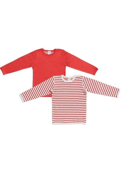 Leela Cotton Leela Cotton Kinder Unisex Langarmshirt Set, Rot & natur, – Produktbild 1 von 1