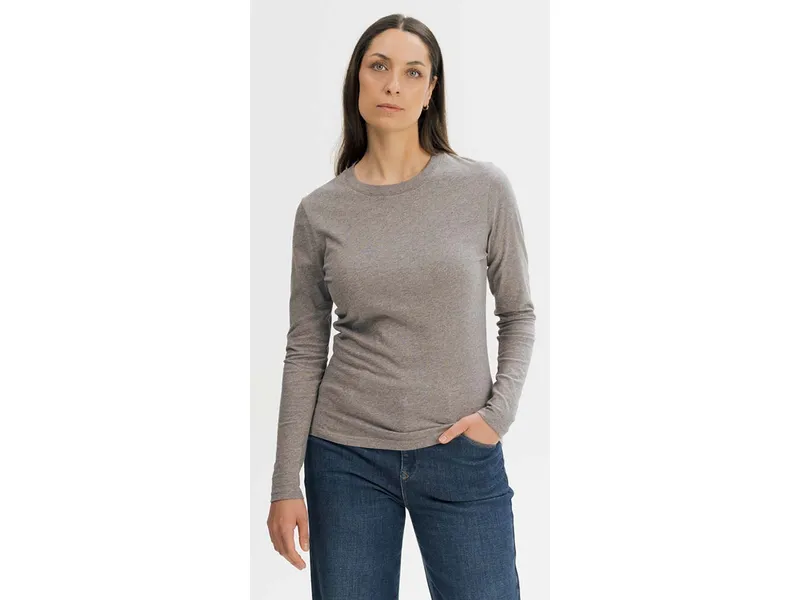 MELA MELA Basic Langarmshirt Style DHIVYA aus 100% Bio-Baumwolle, Bear melange, – Produktbild 1 von 5
