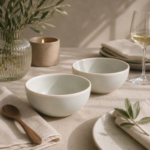Good To Give Good To Give Keramik Schalen Set aus Steingut, 2er Geschirrset | Schüssel & Bowl für Müsli, Suppe und Ramen | hochgebrannt | Salzweiß – Produktbild 3 von 3