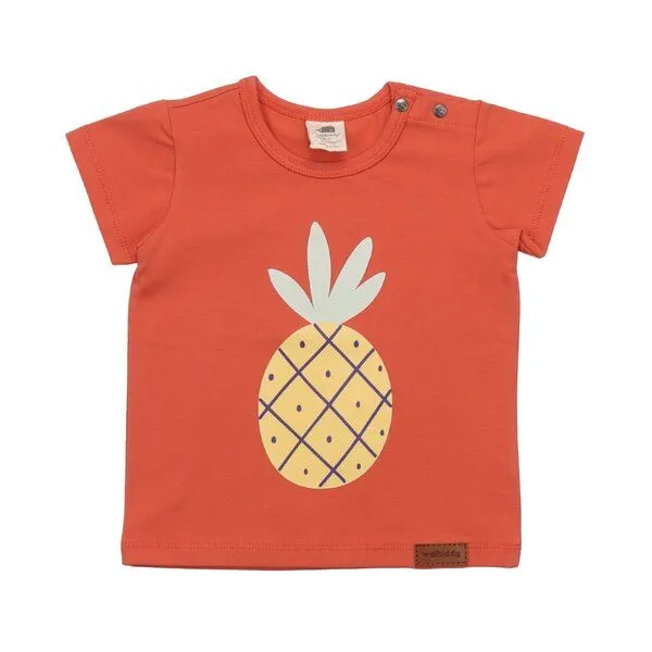 Walkiddy Kinder T-Shirt GOTS zertifiziert Bio-Baumwolle, Orange, Ananas-Motiv, Walkiddy, Orange, – Produktbild 1 von 3