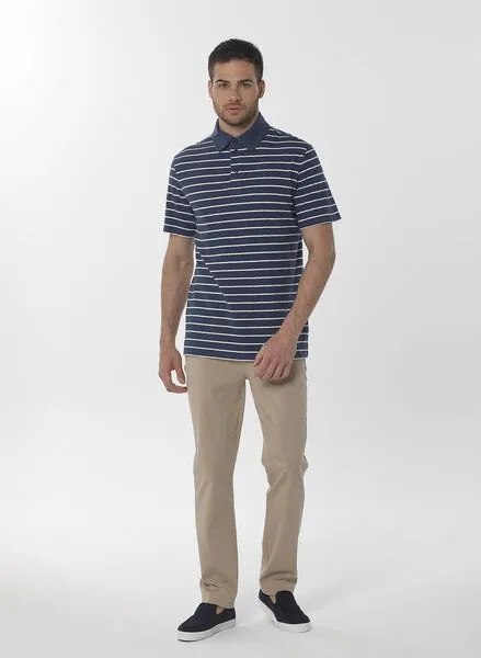 ORGANICATION ORGANICATION Gestreiftes Poloshirt aus Bio-Baumwolle und Leinen, Blau(navy), – Produktbild 2 von 3