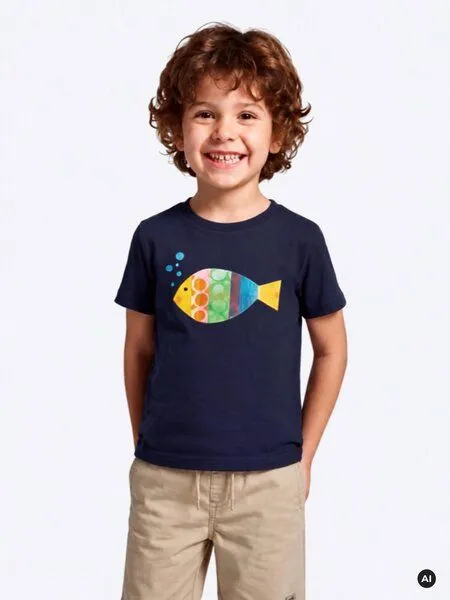 MelaDi MELAdi Kinder Baby-Shirt aus Biobaumwolle - Fisch auf Navy Blue Kopie – Produktbild 1 von 4