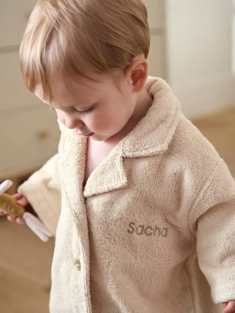 Vertbaudet Baby Bademantel mit Kragen und Knopfverschluss personalisierbar, Beige, – Produktbild 2 von 4