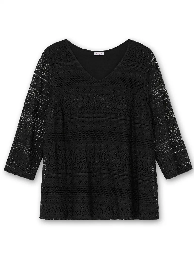 sheego 3/4-Arm-Shirt schwarz, Schwarz, – Produktbild 1 von 2