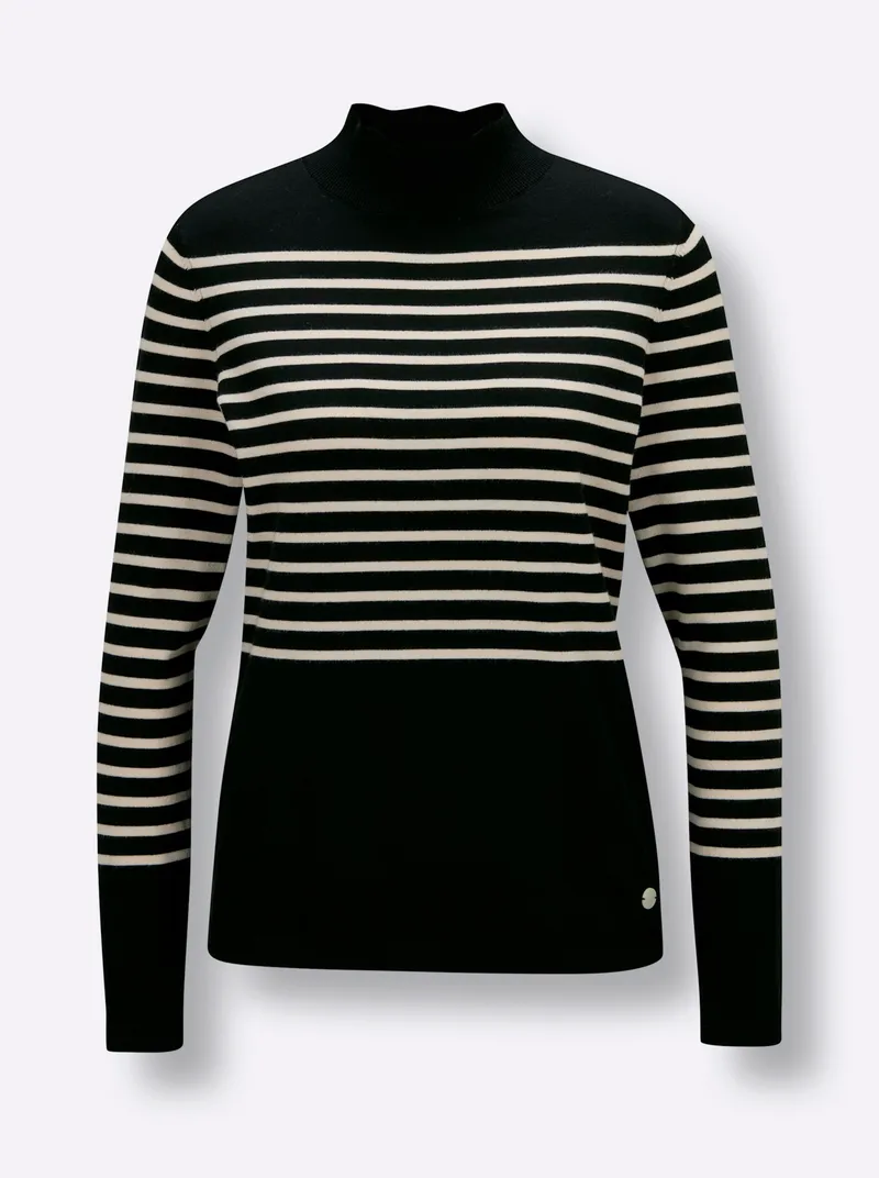 Feinstrickpullover, Schwarz-elfenbein-geringelt, – Produktbild 1 von 2