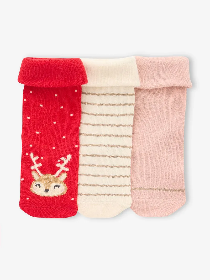 Vertbaudet 3er-Pack Baby Weihnachts-Socken im Geschenkkarton pudrig, Pudrig rosa, – Produktbild 4 von 4