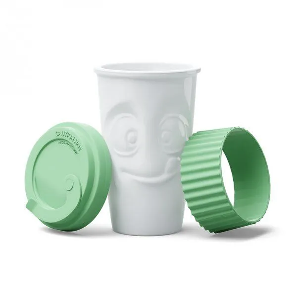 FIFTYEIGHT PRODUCTS FIFTYEIGHT PRODUCTS Porzellan-To-Go-Becher „Lecker“ (400 ml), Mint, – Produktbild 3 von 4