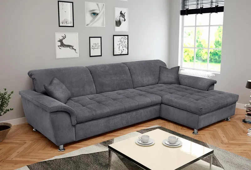 DOMO collection Ecksofa FRANZI 278x170x81 cm, Steppung im Sitzbereich, L-Form, wahlweise mit Bettfunktion, Bettkasten und Kopfteilverstellung, Grau, – Produktbild 6 von 8