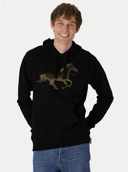 Peaces.bio - handbedruckte Biomode Peaces.bio - handbedruckte Biomode Bio-Herren-Kapuzensweater Horsepower, Schwarz, – Produktbild 1 von 2