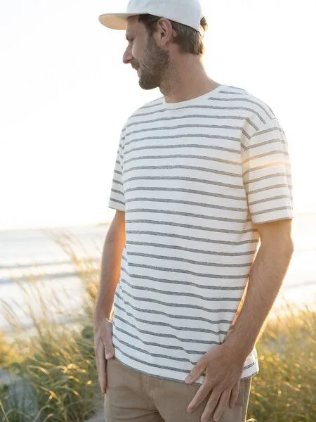 FUXBAU FUXBAU Gestreiftes Männer T-Shirt Milos - cremeweiß salbei, Cremeweiss, – Produktbild 2 von 4