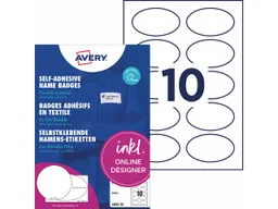 Avery Zweckform Avery Zweckform Selbstklebende Namens-Etiketten Inkjet "J4882" 200 Stk. oval 85x50mm, weiß – Produktbild 1 von 1
