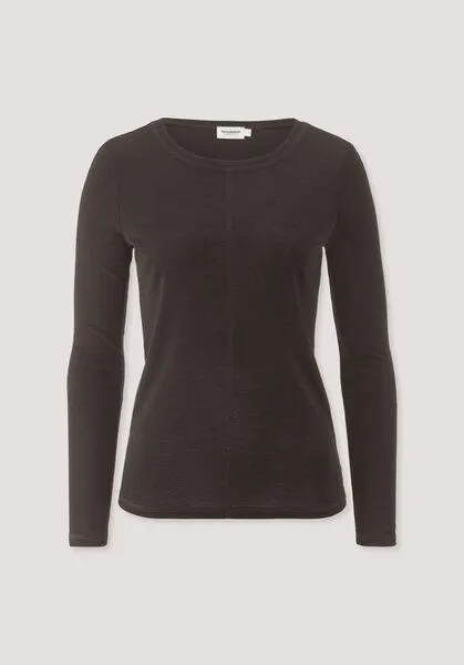 hessnatur hessnatur Longsleeve Slim aus Bio-Schurwolle und TENCEL Lyocell, Kakao braun, – Produktbild 4 von 4