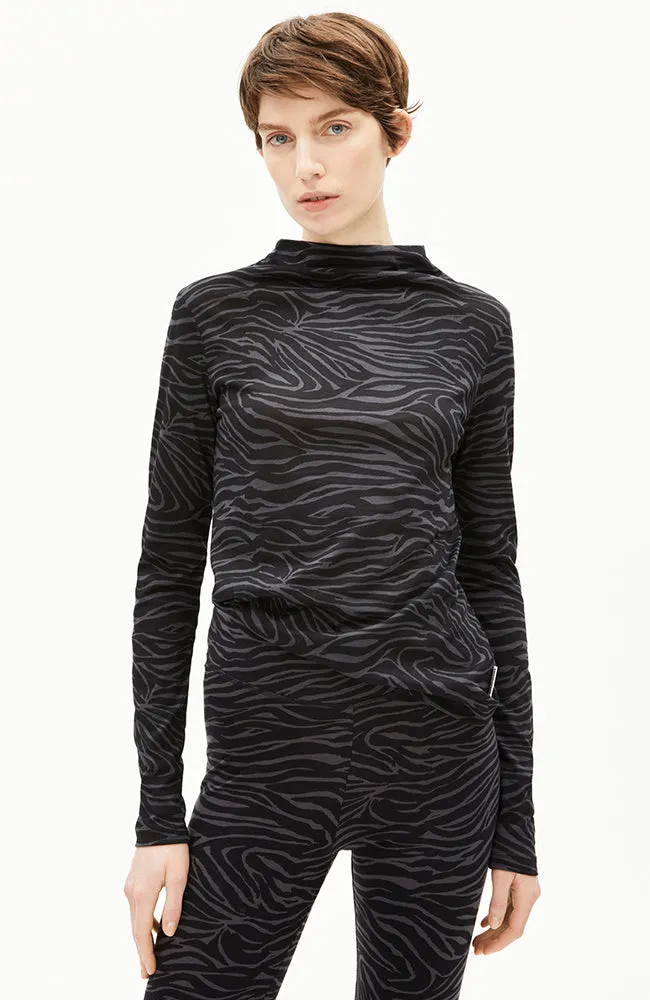 ARMEDANGELS ARMEDANGELS Damen vegan Longsleeve Calunaa Zebra Schwarz/Grau, Schwarz, – Produktbild 1 von 2