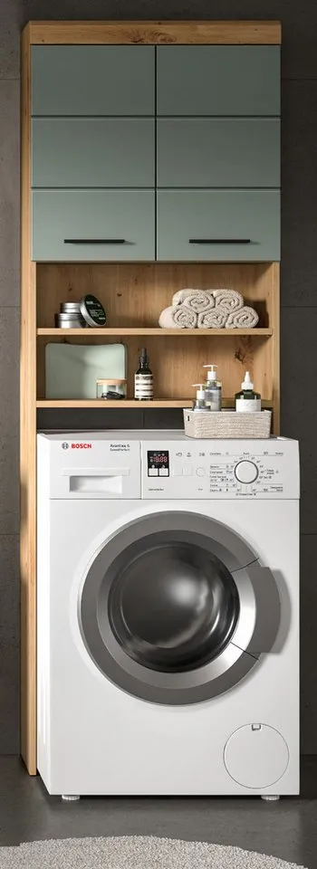 Inn.Furn Waschmaschinenumbauschrank Shawn (Waschmaschinenschrank in Eiche Artisan und Salbei, 2-türig, 63 x 191 cm) mit viel Stauraum, Beige, – Produktbild 3 von 5