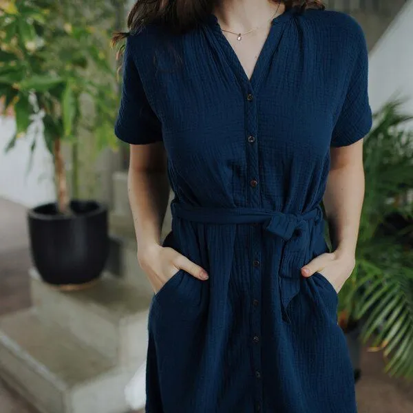NORDLICHT NORDLICHT Damen Musselin Blusen Kleid aus 100% Bio-Baumwolle ELLA, Blau, – Produktbild 4 von 4