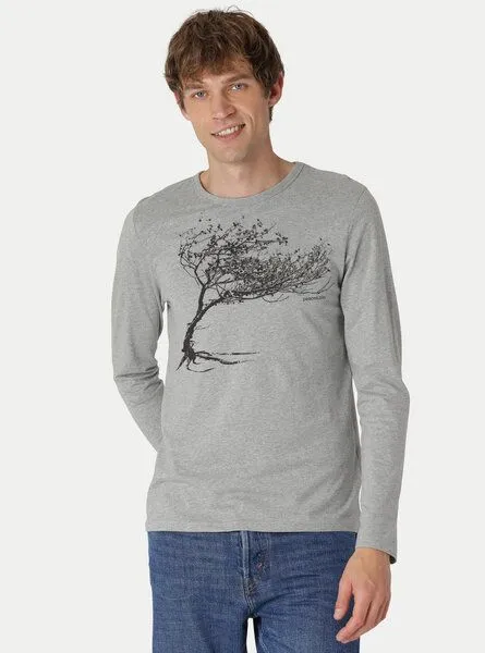 Peaces.bio - handbedruckte Biomode Peaces.bio - handbedruckte Biomode Bio-Herren-Langarmshirt "Windy Tree", Hellgrau, – Produktbild 2 von 3