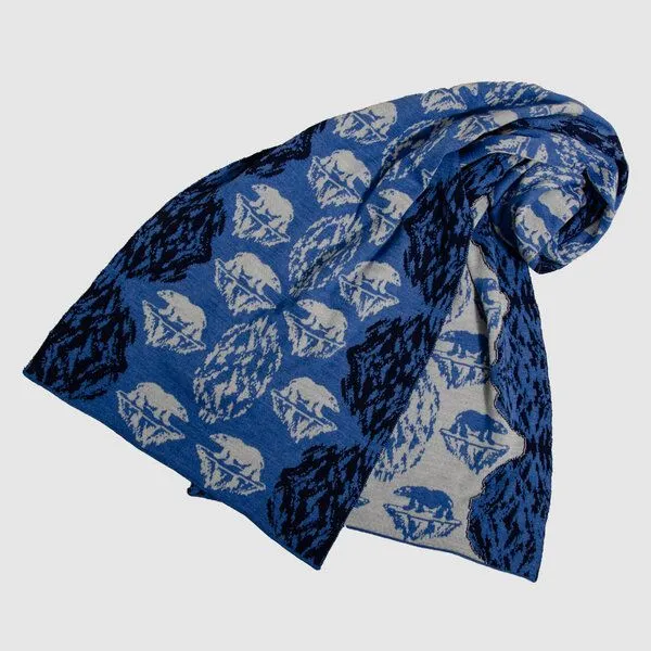 LANARTO slow fashion LANARTO slow fashion Schal Muster 'Eisbär' zweifarbig gestrickt aus mulesingfreier Merinowolle", Blau, – Produktbild 1 von 3