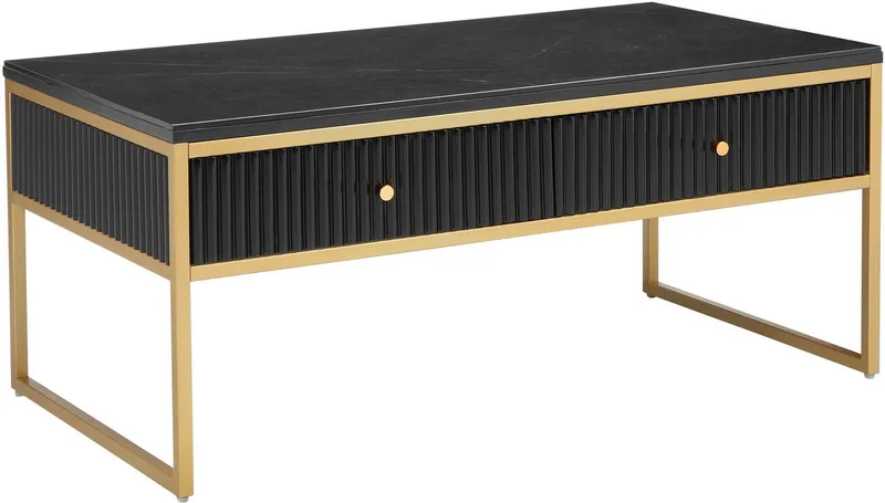 Leonique Couchtisch Fleuriss, Keramikplatte, goldenen Beinen, FSC-zertifiziertem Holz, Breite 110 cm, Schwarz, – Produktbild 2 von 5