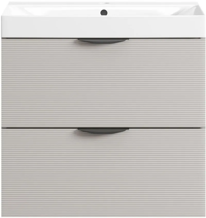 welltime Waschtisch FLOW STRIPE mit Waschbecken, Breite 60 oder 80cm, modernes Design, Schrank mit 2 Schubladen, Soft-Close-Function, in 2 Breiten erhältlich, Beige, – Produktbild 8 von 8