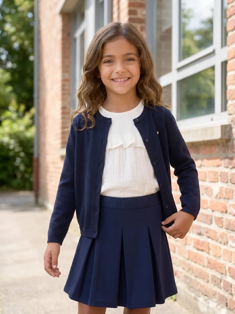 Vertbaudet Mädchen Strickjacke mit Glitzerherz BASIC, Marine, – Produktbild 1 von 3