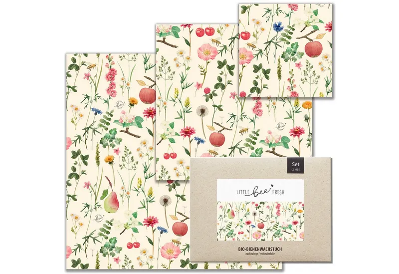 little bee fresh little bee fresh Bienenwachstücher Bio-Bienenwachstücher Starter-Set S/M/L, Set, 3-tlg., wiederverwendbar, plastikfrei, nachhaltig, regional, Rosa, – Produktbild 1 von 5