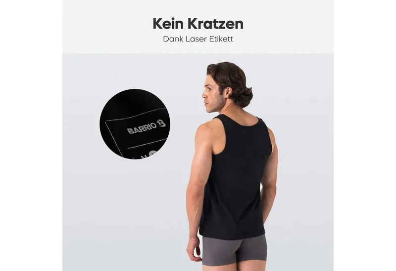 Barrio 13 Barrio 13 Tanktop Unterhemd Achselshirt für Herren (Packung, 3-tlg., 3er-Pack) Feinripp aus Baumwolle, Schwarz, – Produktbild 4 von 4