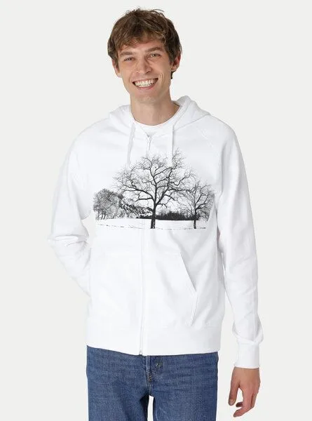 Peaces.bio - handbedruckte Biomode Peaces.bio - handbedruckte Biomode Zip-Hoodie Landscape Herren, Weiss, – Produktbild 2 von 2