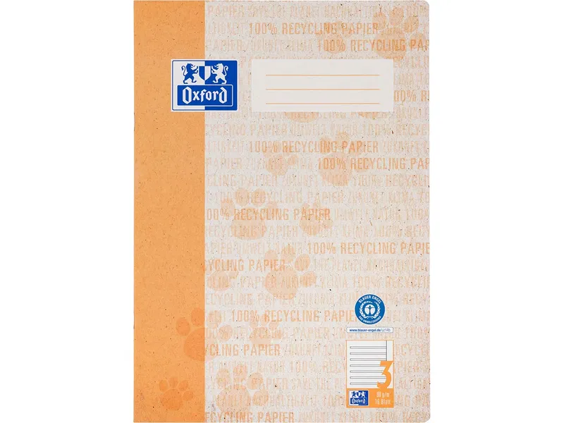 OXFORD OXFORD Recycling-Schulheft DIN A4, 16 Blatt, Lineatur 3 mit weißem Rand rechts, 90 g/m² – Produktbild 1 von 1