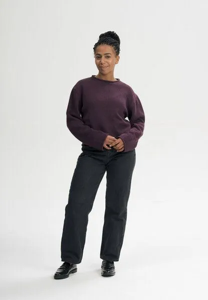 MELA MELA Rollsaum Strickpullover Style GEETHA aus 100% Bio-Baumwolle, Elderberry melange, – Produktbild 3 von 4
