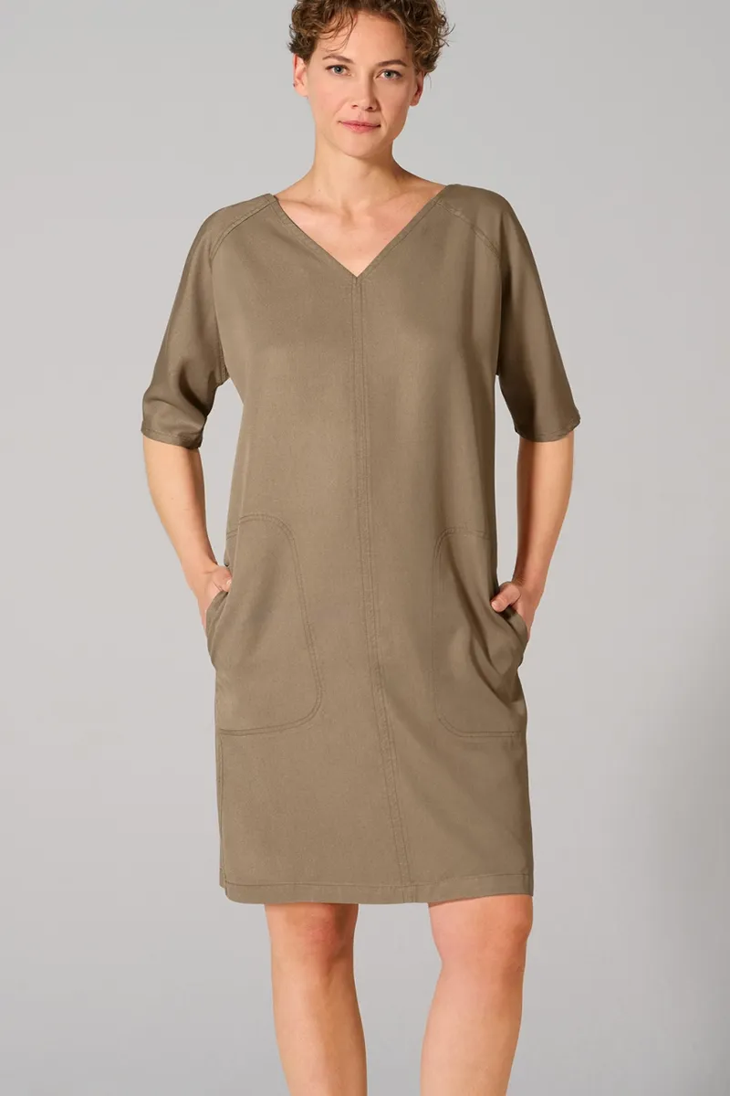 HempAge Hempage Damen vegan Kleid Mit V-Ausschnitt Shitake Beige, Beige, – Produktbild 2 von 2