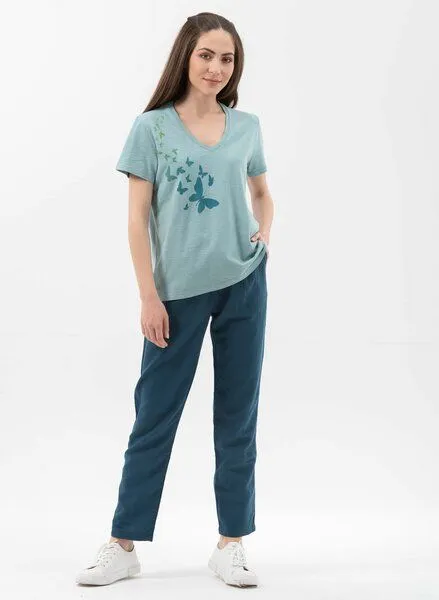 ORGANICATION ORGANICATION T-Shirt aus Bio-Baumwolle mit Schmetterling-Print, Miami sky, – Produktbild 2 von 4