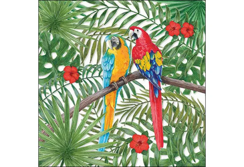 Ambiente Luxury Paper Products Papierserviette, Servietten Papier 33x33cm 3-lagig mit Papageien Motiv 20 Stück, Blau|grün|rot, – Produktbild 1 von 1