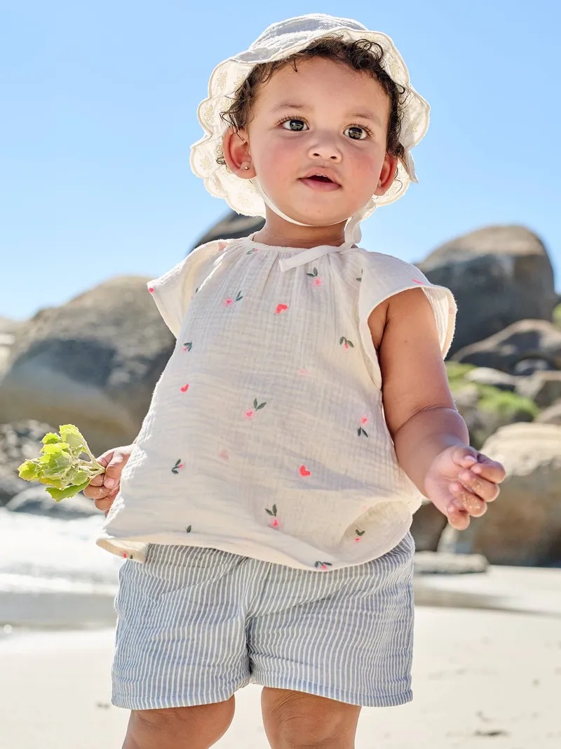 Vertbaudet Baby Bluse mit kurzen Ärmeln, Wollweiß, – Produktbild 1 von 4