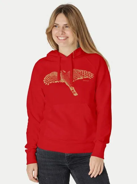 Peaces.bio - handbedruckte Biomode Peaces.bio - handbedruckte Biomode Bio-Hoodie Sperber Damen, Rot, – Produktbild 2 von 3
