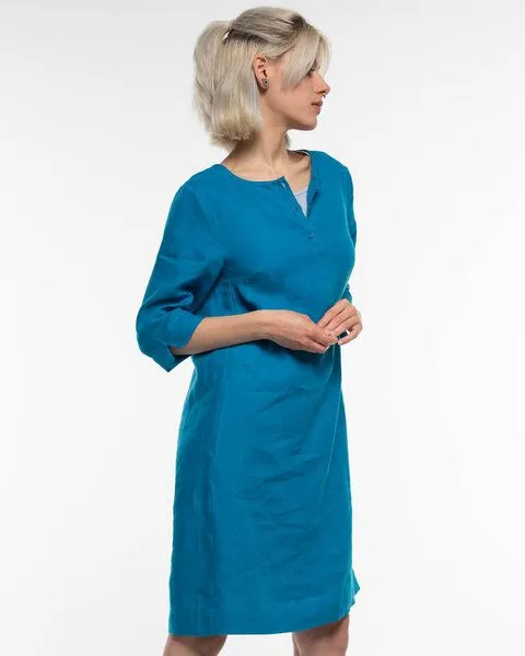 Alma & Lovis Alma & Lovis Legeres Tunika-Kleid mit Knopfleiste aus reinem Leinen | Leinen Kleid, Orient blue (blau), – Produktbild 4 von 4