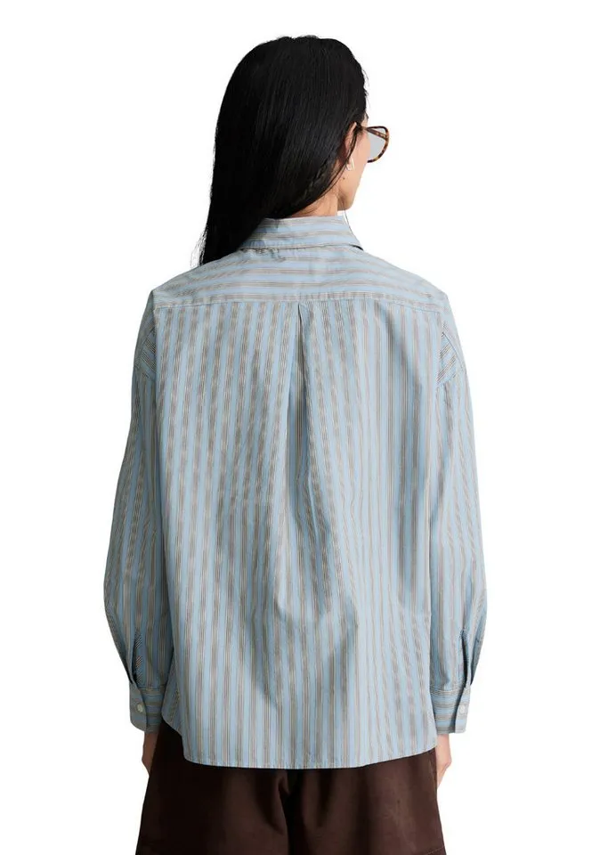 Marc O'Polo DENIM Langarmbluse aus gestreifter Papertouch-Popeline, Blau, – Produktbild 3 von 5