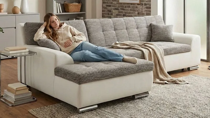 DOMO collection Ecksofa TREVISO viele Bezüge, auch in Cord, L-Form, 267x178 cm, wahlw. mit Bettfunktion, inkl. Zierkissen, Unser Dauertiefpreis, Grau, – Produktbild 2 von 8