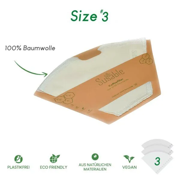 Susable Susable Wiederverwendbares Kaffeefilter-Set aus 100% Bio-Baumwolle #3- 3er Pack – Produktbild 3 von 4