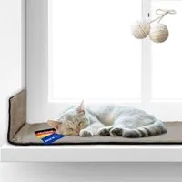 Rohrschneider Rohrschneider ® Selbstwärmende Katzendecke, Fensterliege mit rutschfester Unterlage taupe 90 cm, 2 cm, 29 cm – Produktbild 1 von 1